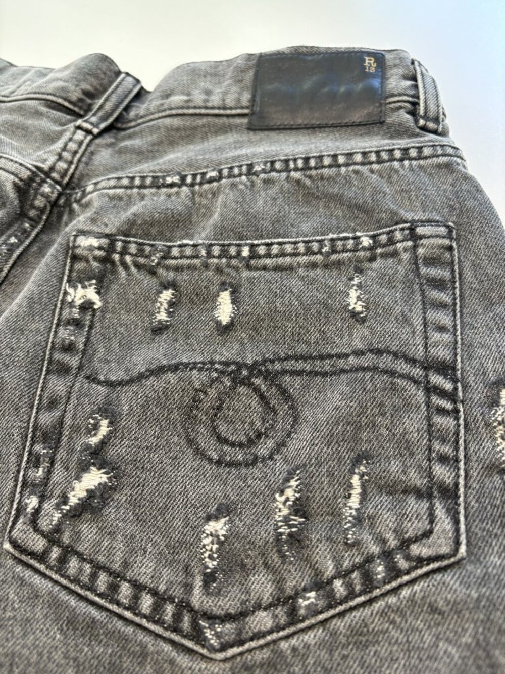 R13 Made In Italy Distressed Denim Cutoff Shorts Gray Black Wash Size 28 - Picture 3 of 10